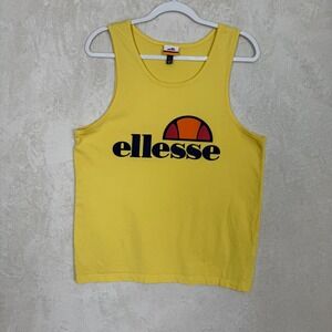 Ellesse Frattini Mens Yellow Graphic Logo Vest Top Sleeveless Shirt Size L Gym